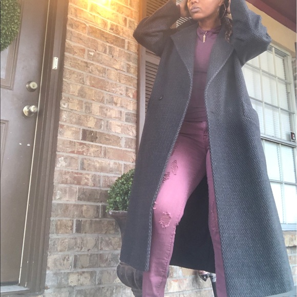 Grey and black wool trench coat size L - Picture 2 of 2